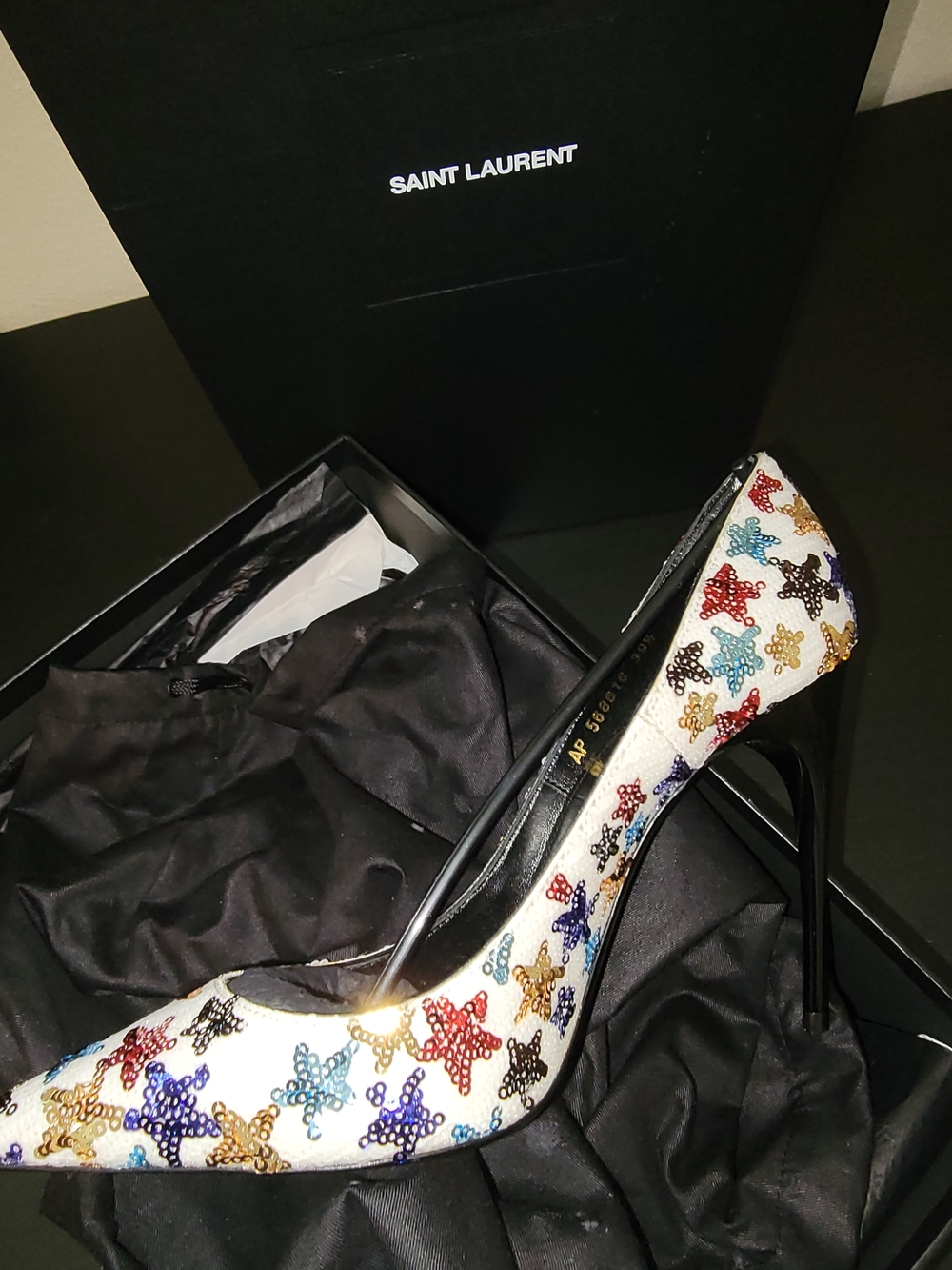 New Saint Laurent Multicolor Embellished Pumps SZ 39 1/2